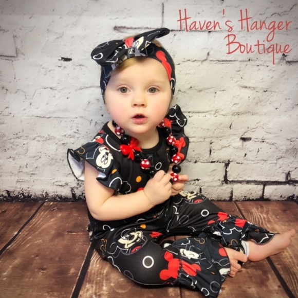 3pc. Mickey Romper Set w/ Headband & Necklace - Picture 5 of 8